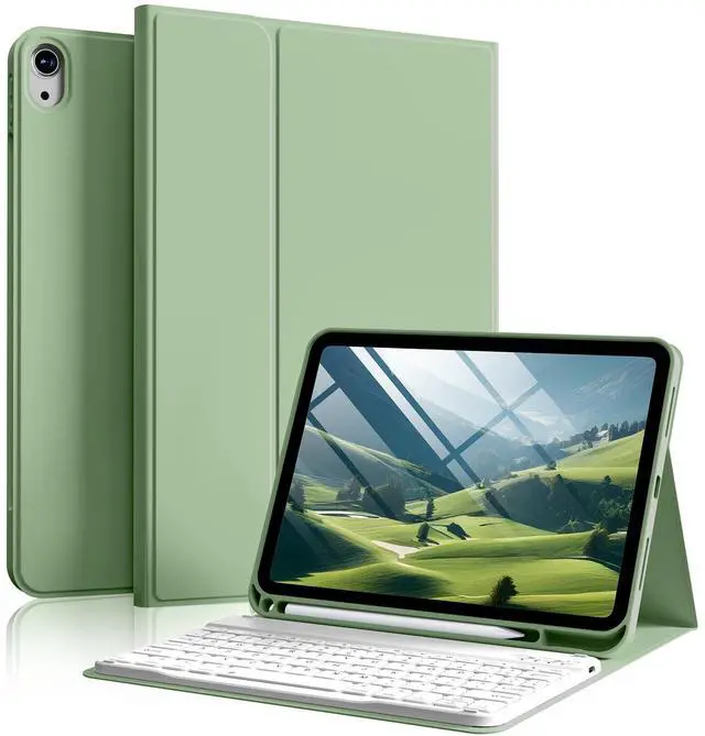 Main image of SZPSGC for iPad (A16) 11th/10th Generation Case with Keyboard, 11 Inch/10.9 Inch iPad (2025/2022), Detachable Wireless Bluetooth Keyboard, Stand Folio Cover with Pencil Holder, Green