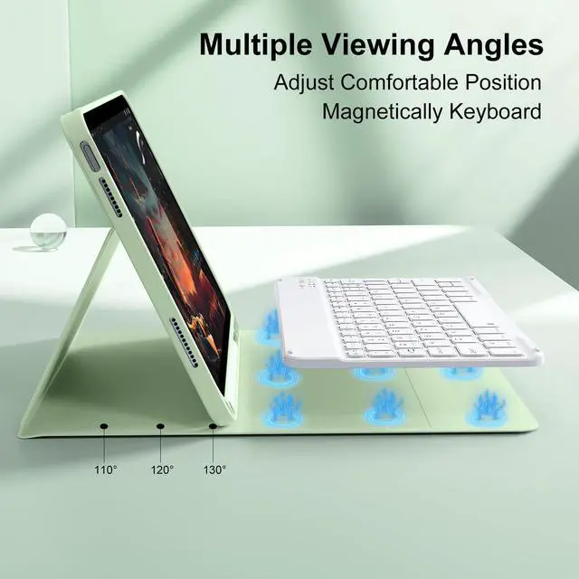 Alt view image 4 of 5 - SZPSGC for iPad (A16) 11th/10th Generation Case with Keyboard, 11 Inch/10.9 Inch iPad (2025/2022), Detachable Wireless Bluetooth Keyboard, Stand Folio Cover with Pencil Holder, Green