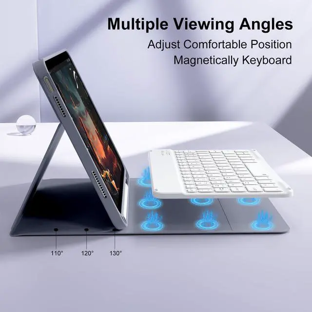 Alt view image 4 of 5 - SZPSGC for iPad (A16) 11th/10th Generation Case with Keyboard, 11 Inch/10.9 Inch iPad (2025/2022), Detachable Wireless Bluetooth Keyboard, Stand Folio Cover with Pencil Holder, Purple