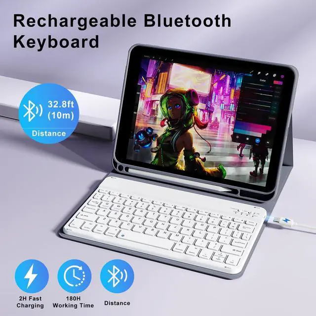 Alt view image 3 of 5 - SZPSGC for iPad (A16) 11th/10th Generation Case with Keyboard, 11 Inch/10.9 Inch iPad (2025/2022), Detachable Wireless Bluetooth Keyboard, Stand Folio Cover with Pencil Holder, Purple
