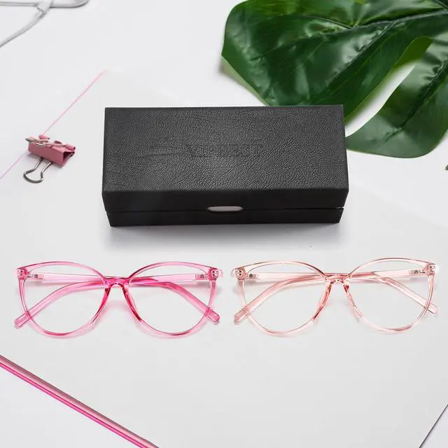 Alt view image 2 of 5 - VIPBEST Blue Light Blocking Glasses for Women Men Round Cat Eye Womens Computer Gaming Blue Light Glasses 2 Pack Pink/Red