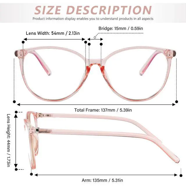 Alt view image 4 of 5 - VIPBEST Blue Light Blocking Glasses for Women Men Round Cat Eye Womens Computer Gaming Blue Light Glasses 2 Pack Pink/Red