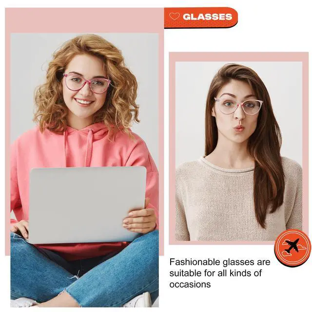 Alt view image 3 of 5 - VIPBEST Blue Light Blocking Glasses for Women Men Round Cat Eye Womens Computer Gaming Blue Light Glasses 2 Pack Pink/Red