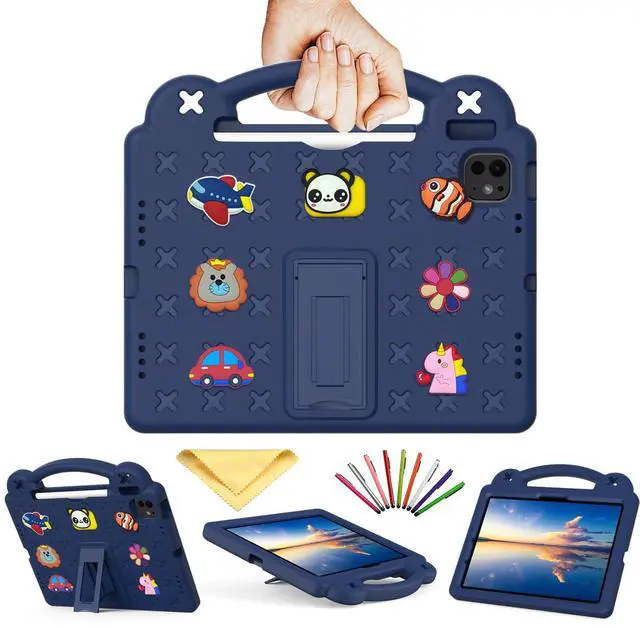 Main image of UUcovers for iPad Air 11 inch Kids Case M3/M2 (2025/2024) & iPad Pro 11 Inch M4 Case 2024 with Pencil Holder/Handle/Kickstand Cute DIY Soft EVA Shockproof Stand Lightweight Tablet Cover,Navy Blue Bear