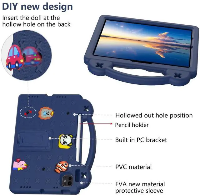Alt view image 5 of 5 - UUcovers for iPad Air 11 inch Kids Case M3/M2 (2025/2024) & iPad Pro 11 Inch M4 Case 2024 with Pencil Holder/Handle/Kickstand Cute DIY Soft EVA Shockproof Stand Lightweight Tablet Cover,Navy Blue Bear