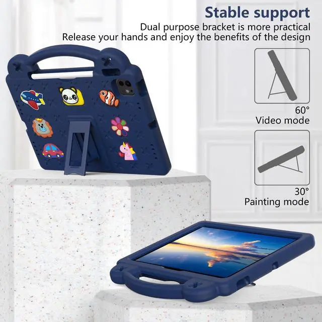 Alt view image 3 of 5 - UUcovers for iPad Air 11 inch Kids Case M3/M2 (2025/2024) & iPad Pro 11 Inch M4 Case 2024 with Pencil Holder/Handle/Kickstand Cute DIY Soft EVA Shockproof Stand Lightweight Tablet Cover,Navy Blue Bear