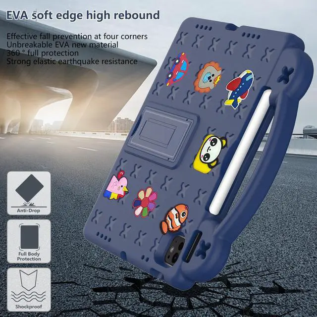 Alt view image 4 of 5 - UUcovers for iPad Air 11 inch Kids Case M3/M2 (2025/2024) & iPad Pro 11 Inch M4 Case 2024 with Pencil Holder/Handle/Kickstand Cute DIY Soft EVA Shockproof Stand Lightweight Tablet Cover,Navy Blue Bear