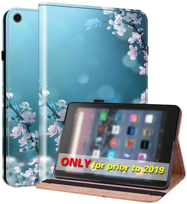 Main image of VODEFOX for Kindle Fire HD 8 8th/7th/6th Generation Case 2016/2017/2018,PU Leather Folio Wallet Shockproof Cover with Pencil Holder Elastic Band 8"- Plum Blossom