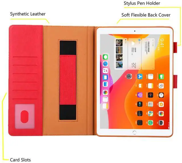 Alt view image 3 of 5 - UUcovers Case for Apple iPad 10.2" 9th/8th/7th Generation (2021/2020/2019) & iPad Air 3 10.5 Inch (3rd Gen) & iPad Pro 10.5 Cover with Hand Strap Stand [Pencil Holder] Pocket [Auto Sleep/Wake], Red