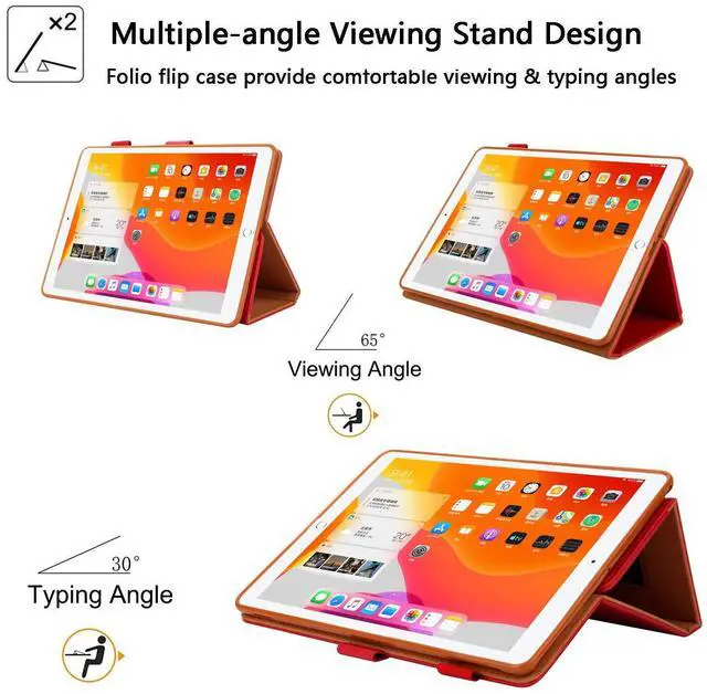Alt view image 5 of 5 - UUcovers Case for Apple iPad 10.2" 9th/8th/7th Generation (2021/2020/2019) & iPad Air 3 10.5 Inch (3rd Gen) & iPad Pro 10.5 Cover with Hand Strap Stand [Pencil Holder] Pocket [Auto Sleep/Wake], Red