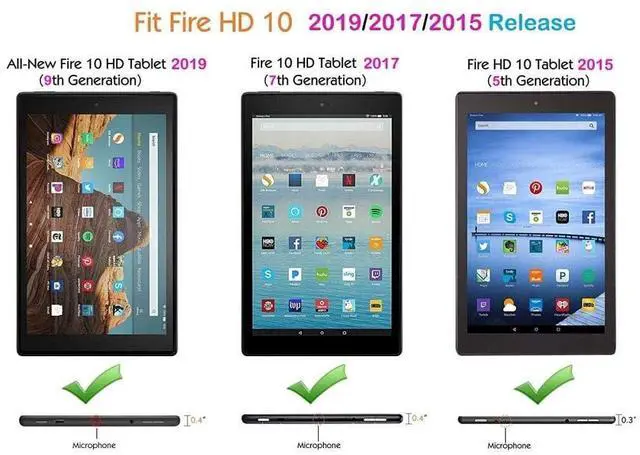 Alt view image 2 of 5 - VODEFOX for Kindle Fire HD 10 Case 9th/7th/5th Generation 10.1 Inch (2019/2017/2015),PU Leather Folio Wallet Shockproof Cover with Pencil Holder Elastic Band 10.1" - Diamond Butterfly