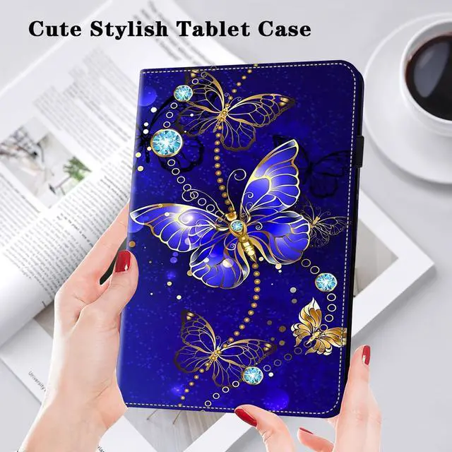 Alt view image 4 of 5 - VODEFOX for Kindle Fire HD 10 Case 9th/7th/5th Generation 10.1 Inch (2019/2017/2015),PU Leather Folio Wallet Shockproof Cover with Pencil Holder Elastic Band 10.1" - Diamond Butterfly