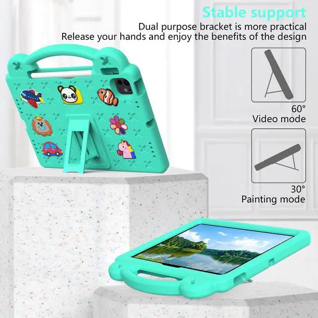Alt view image 3 of 5 - UUcovers for iPad Air 11 inch Kids Case M3/M2 (2025/2024) & iPad Pro 11 Inch M4 Case 2024 with Pencil Holder/Handle/Kickstand/Cute DIY Soft Shockproof Stand Lightweight Tablet Cover, Mint Green Bear