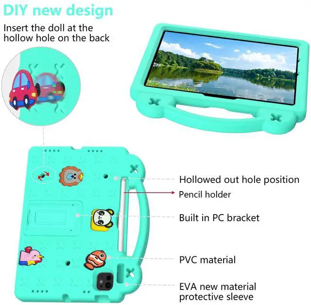 Alt view image 5 of 5 - UUcovers for iPad Air 11 inch Kids Case M3/M2 (2025/2024) & iPad Pro 11 Inch M4 Case 2024 with Pencil Holder/Handle/Kickstand/Cute DIY Soft Shockproof Stand Lightweight Tablet Cover, Mint Green Bear