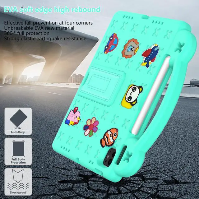 Alt view image 4 of 5 - UUcovers for iPad Air 11 inch Kids Case M3/M2 (2025/2024) & iPad Pro 11 Inch M4 Case 2024 with Pencil Holder/Handle/Kickstand/Cute DIY Soft Shockproof Stand Lightweight Tablet Cover, Mint Green Bear