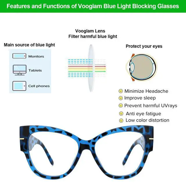 Alt view image 5 of 5 - VOOGLAM Oversize Cateye Blue Light Glasses for Women Anti Eyestrain Dry Eyes Computer Phone TV Eyewear Blue Tortoise Elektra VFP0256-04