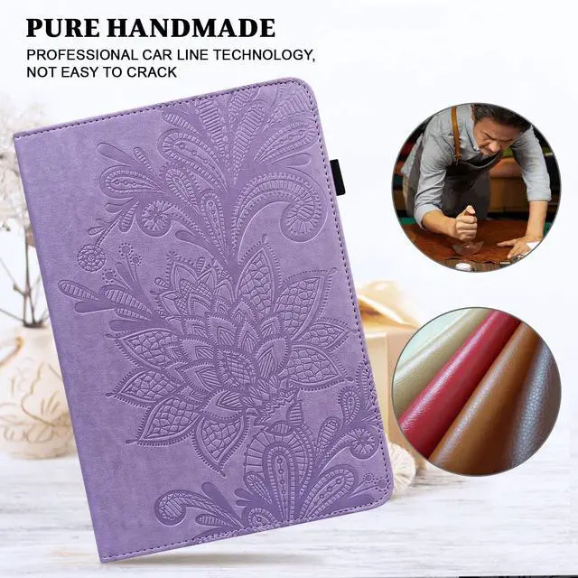 Alt view image 5 of 5 - VODEFOX for All-New Kindle Fire HD 10 Tablet Case 13th Generation 2023 Release 10.1", PU Leather Folio Stand Lace Flower Cover with Card Slots for Fire HD10 & HD 10 Plus Tablet 2023 - Purple