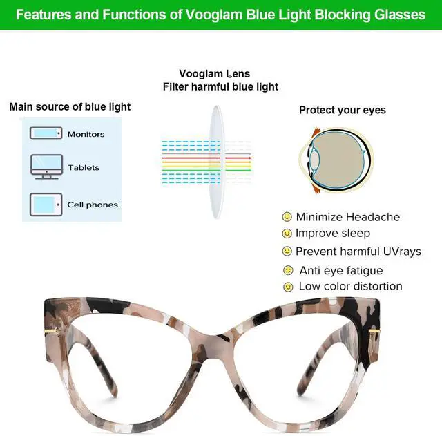 Alt view image 5 of 5 - VOOGLAM Oversize Cateye Blue Light Glasses for Women Anti Eyestrain Dry Eyes Computer Phone TV Eyewear Pattern Tortoise Elektra GJGP000256-11