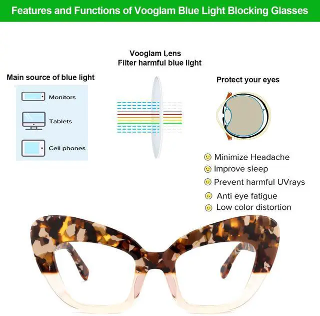 Alt view image 5 of 5 - VOOGLAM Oversize Cateye Blue Light Glasses for Women Anti Eyestrain Dry Eyes Computer Phone TV Eyewear Two-tone Zuzanna GOA391157-03