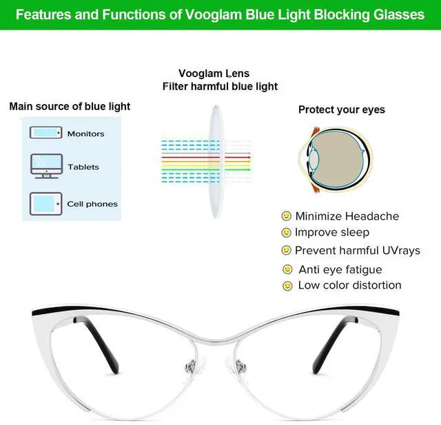 Alt view image 4 of 5 - VOOGLAM Blue Light Glasses for Women Cute Computer Office with Trending Frame Glasses Silver Annabelle VFM0176-01