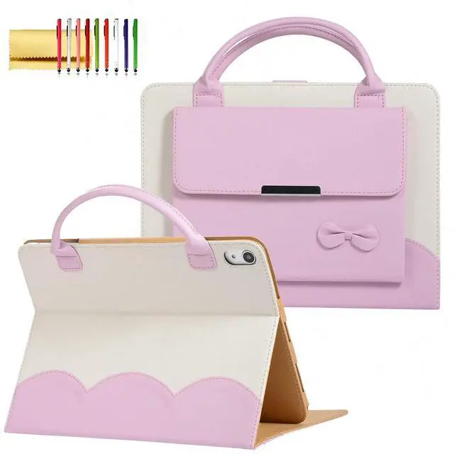 Main image of Handbag Case for iPad A16 11" 11th/10th Generation (2025/2022), Techcircle Cute Bowknot Pocket [Magnetic Closure] Wallet Folio Stand Double Handle PU Leather Carrying Case, Auto Sleep/Wake, Pink