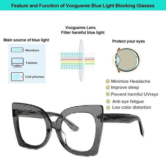 Alt view image 4 of 5 - Voogueme Oversize Square Frame Blue Light Glasses for Women Block UV Anti Eyestrain Eyewear Adrian GWA000487-04