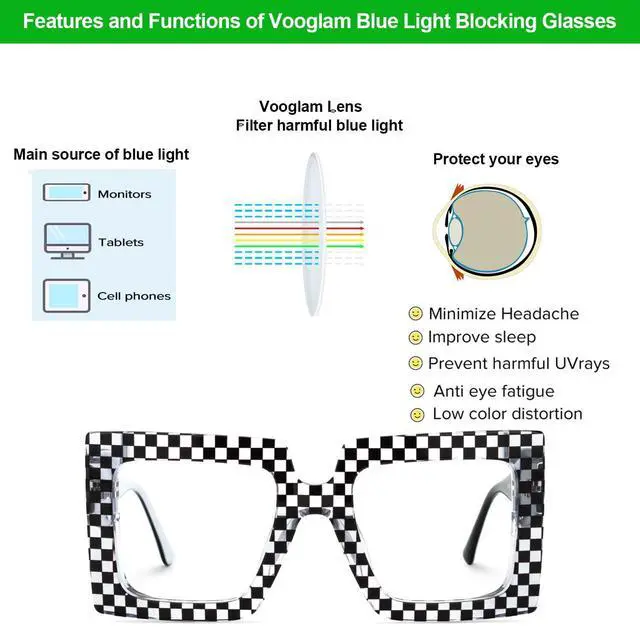 Alt view image 5 of 5 - VOOGLAM Oversize Square Blue Light Glasses for Women Anti Eyestrain Dry Eyes Computer Phone TV Eyewear Black Ferial GJGA797438-01