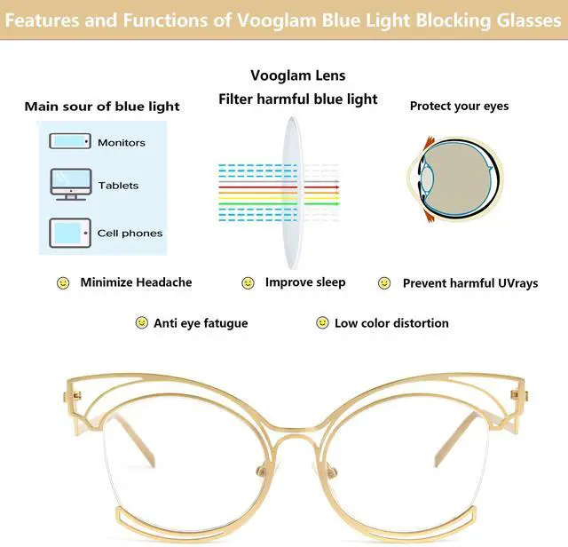 Alt view image 4 of 5 - VOOGLAM Oversize Cat Eye Eyeglasses for Women with Non-prescription Clear Lens n Gold Metal Frame Maggie GM0340