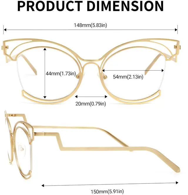 Alt view image 5 of 5 - VOOGLAM Oversize Cat Eye Eyeglasses for Women with Non-prescription Clear Lens n Gold Metal Frame Maggie GM0340