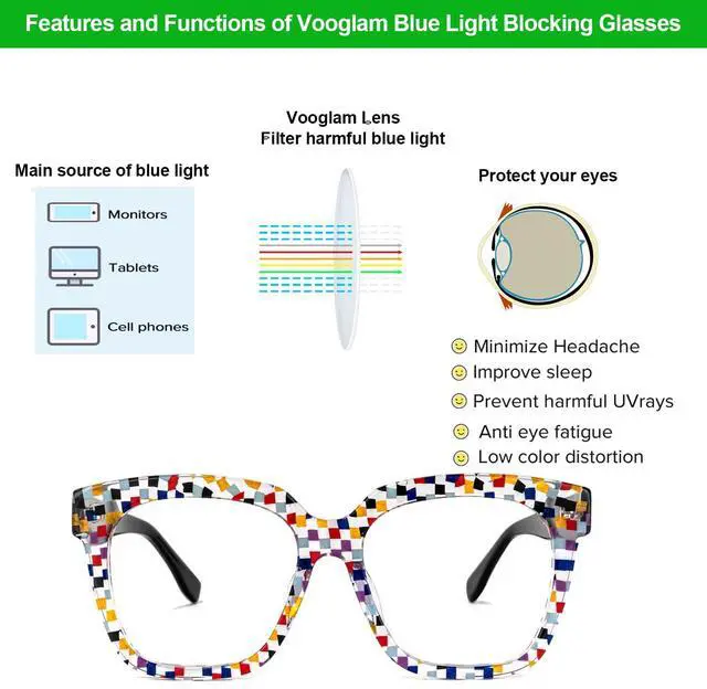 Alt view image 4 of 5 - VOOGLAM Blue Light Glasses for Women Computer Phone TV Anti Eyestrain Dry Eyes Square Pattern Martha GWA012457-05