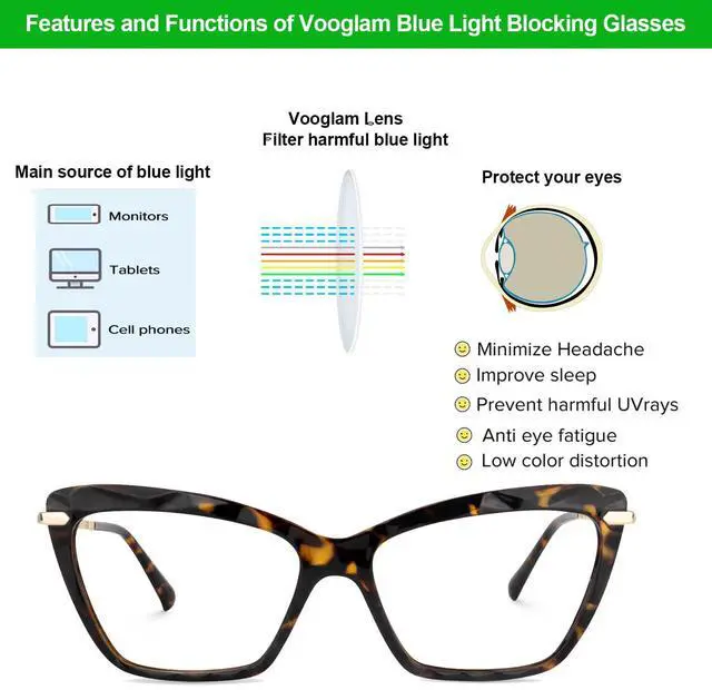 Alt view image 5 of 5 - VOOGLAM Blue Light Glasses for Women Cute Computer Office with Trending Frame Glasses Tortoise Annie VFP0270-06