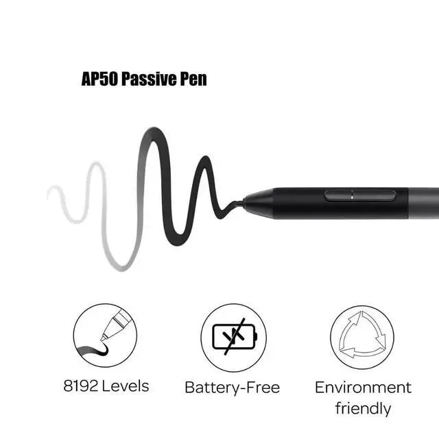 Alt view image 2 of 5 - AP50 Digital Passive Pen with 8192 Levels Pen Pressure Two Express Keys Suitable for Drawing Tablet PD1161/PD1220/PD1320/PD1561/PD156Pro Pen Display