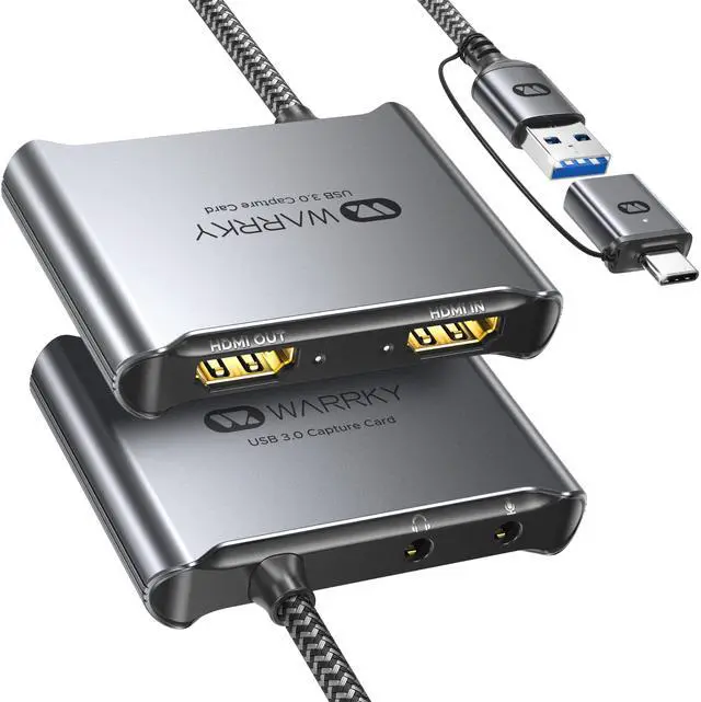 Main image of WARRKY 4K HDMI Capture Card [with Fixed USB 3.0 Cable, 4K Loop Out, No-Latency] 1080P 60FPS Cam Link Video/Audio Capture Device for Streaming, Game Recording, Compatible for Nintendo/PS5/xBox/PC-Gray