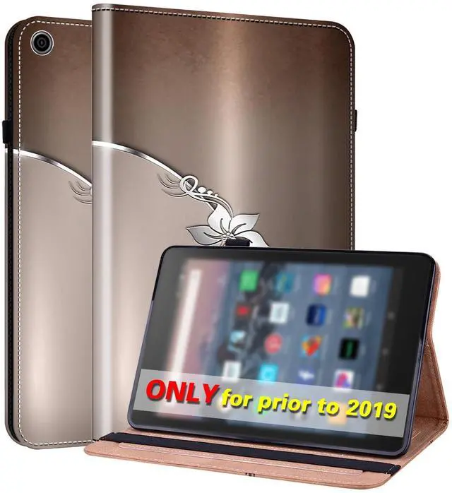 Main image of VODEFOX for Kindle Fire HD 8 8th/7th/6th Generation Case 2016/2017/2018,PU Leather Folio Wallet Shockproof Cover with Pencil Holder Elastic Band 8 inch- Silver Flower