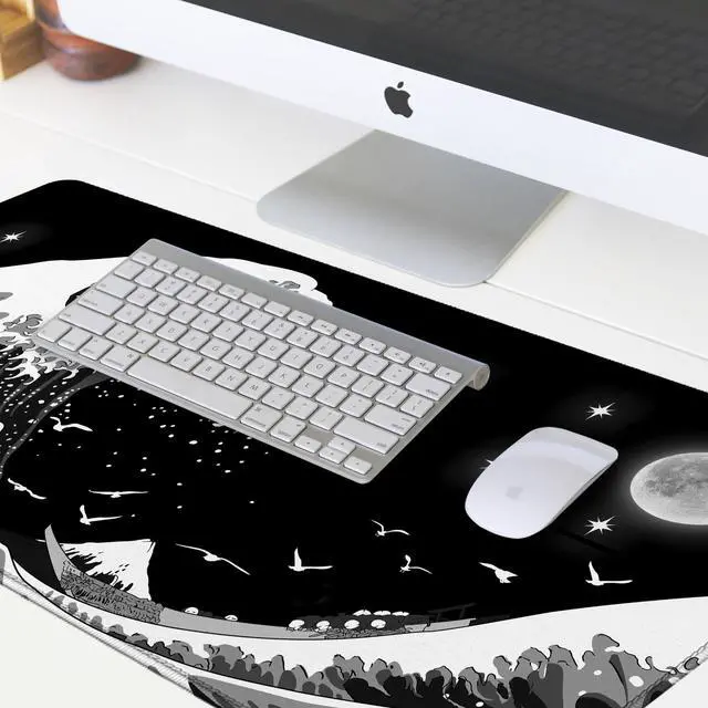 Alt view image 5 of 5 - Viorichve Gaming Mouse Pad Japanese Black and White Sea Wave Large XXL Mouse Pad Extended Big Desk Mat 34.65" x 15.7" Keyboard Laptop Computer Mousepad for Home Office Gaming Work
