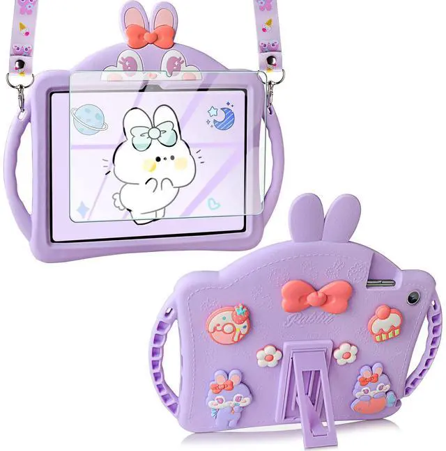 Main image of VOFUOE for Samsung Galaxy Tab A9 Plus Case Kids Girls for Galaxy Tab A9+ Cases with Screen Protector Shoulder Straps Handle Rabbit Soft Silicone Tablet Cover for Galaxy Tab A9 Plus 11'' 2023-Purple