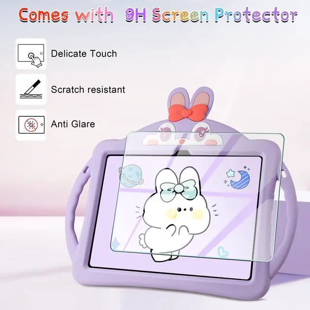 Alt view image 3 of 5 - VOFUOE for Samsung Galaxy Tab A9 Plus Case Kids Girls for Galaxy Tab A9+ Cases with Screen Protector Shoulder Straps Handle Rabbit Soft Silicone Tablet Cover for Galaxy Tab A9 Plus 11'' 2023-Purple