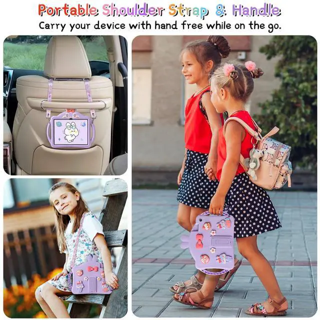Alt view image 2 of 5 - VOFUOE for Samsung Galaxy Tab A9 Plus Case Kids Girls for Galaxy Tab A9+ Cases with Screen Protector Shoulder Straps Handle Rabbit Soft Silicone Tablet Cover for Galaxy Tab A9 Plus 11'' 2023-Purple