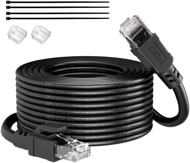 Main image of VOIETOLT Cat 6 Outdoor Ethernet Cable 45 ft, 24AWG 10Gbps High Speed Cat6 Ethernet Cable Cord Waterproof Direct Burial LLDPE UV Jacket