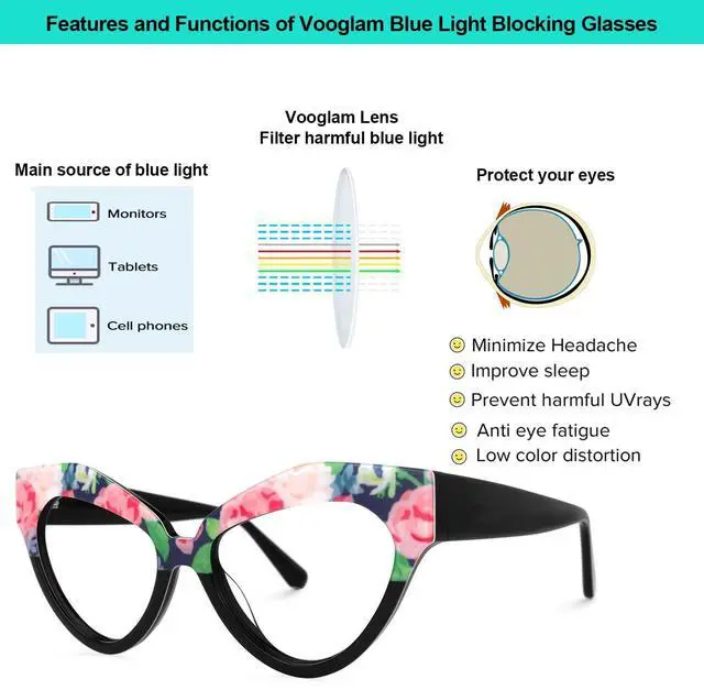 Alt view image 5 of 5 - VOOGLAM Oversize Cat Eye Blue Light Blocking Glasses for Women Anti UV Eyestrain Eyewear Adida GJGA904766-02