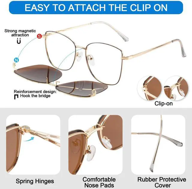 Alt view image 2 of 5 - WEMOOTANTS Blue Light Blocking Glasses for Women with Polarized Sunglasses Clip for Driving, Metal Computer Glasses, Leopard Brown Eyeglasses