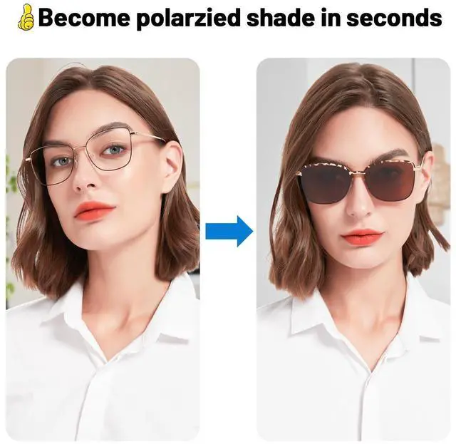 Alt view image 3 of 5 - WEMOOTANTS Blue Light Blocking Glasses for Women with Polarized Sunglasses Clip for Driving, Metal Computer Glasses, Leopard Brown Eyeglasses