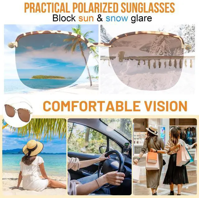 Alt view image 5 of 5 - WEMOOTANTS Blue Light Blocking Glasses for Women with Polarized Sunglasses Clip for Driving, Metal Computer Glasses, Leopard Brown Eyeglasses