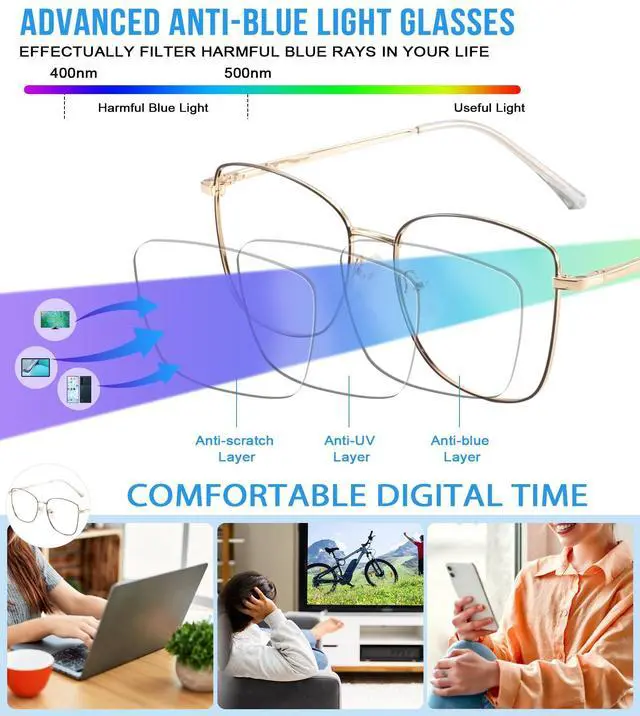 Alt view image 4 of 5 - WEMOOTANTS Blue Light Blocking Glasses for Women with Polarized Sunglasses Clip for Driving, Metal Computer Glasses, Leopard Brown Eyeglasses