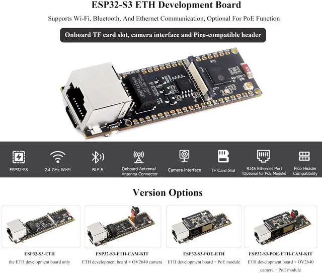 Alt view image 3 of 5 - ESP32-S3 Ethernet Development Board, 10/100Mbps RJ45 Ethernet Port, Support W-i-Fi & BLE, Ethernet Communication, 240MHz Dual Core Processor, Onboard Type-C Port and TF Card Slot, Only Board