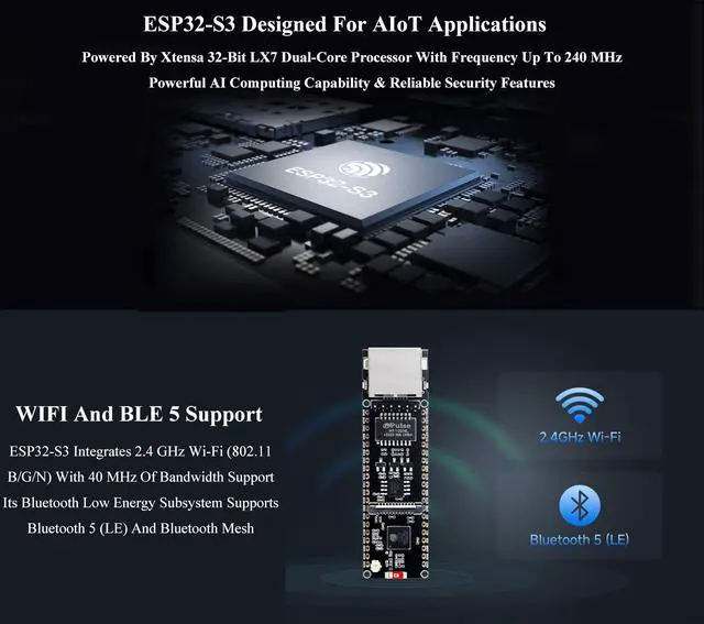 Alt view image 5 of 5 - ESP32-S3 Ethernet Development Board, 10/100Mbps RJ45 Ethernet Port, Support W-i-Fi & BLE, Ethernet Communication, 240MHz Dual Core Processor, Onboard Type-C Port and TF Card Slot, Only Board