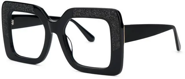 Main image of VOOGLAM Oversize Square Women's Non-Prescription Glasses with HD Clear Lenses in Black Acetate Frame