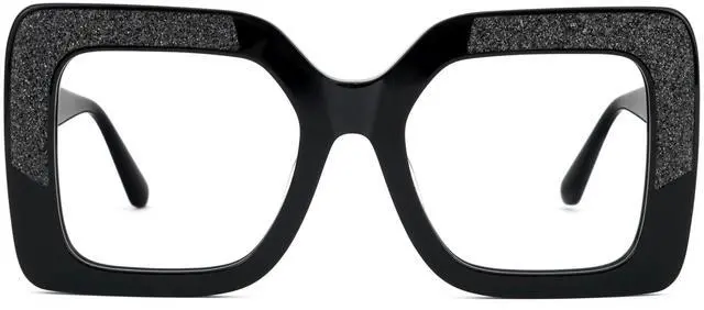 Alt view image 2 of 5 - VOOGLAM Oversize Square Women's Non-Prescription Glasses with HD Clear Lenses in Black Acetate Frame