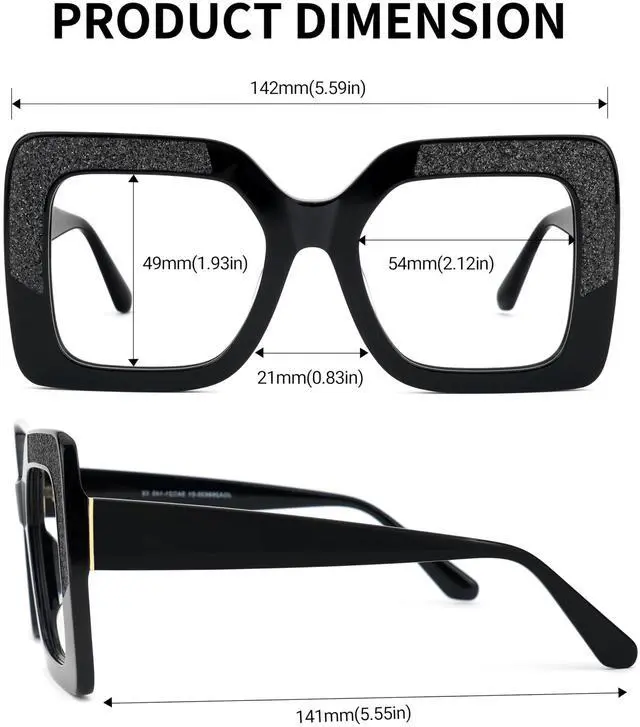 Alt view image 4 of 5 - VOOGLAM Oversize Square Women's Non-Prescription Glasses with HD Clear Lenses in Black Acetate Frame