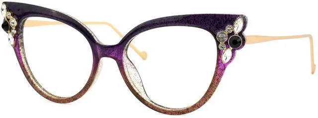 Main image of VOOGLAM Rhinestone Square Women's Non Prescription Glasses with HD Clear Lenses in Purple Mixed Frame
